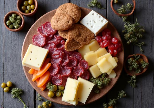 Rustikale Alpenplatte mit Käse und Brot